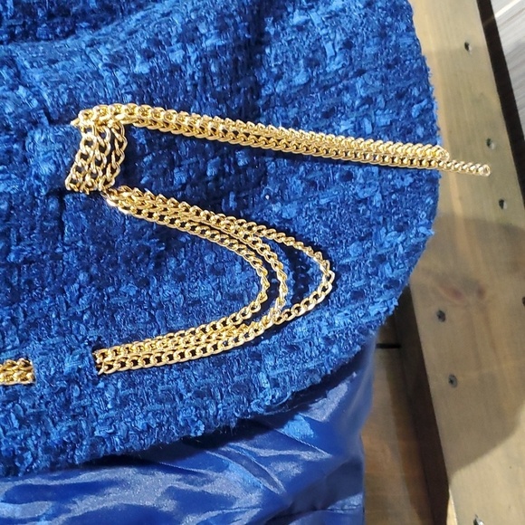 VINTAGE GIANCARLO FERRARI BLUE TWEED BLAZER W GOLD CHAINS SIZE 8 OLD MONEY - Picture 5 of 10